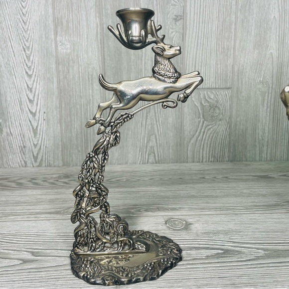 Vintage Godinger Silver Reindeer Christmas Candle Holder Bowl & matching sticks - Picture 2 of 9